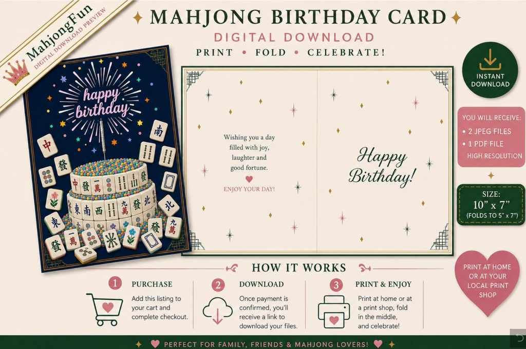 Mahjong Cake Birthday Card | instant Download (Digital Download)