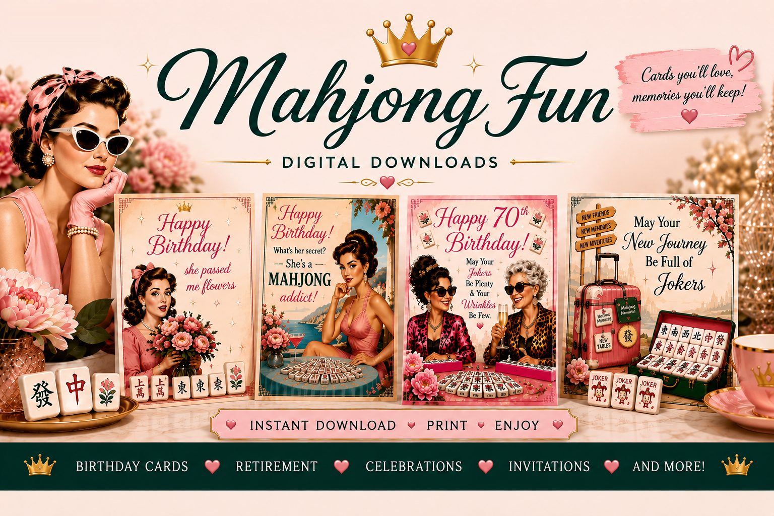 MahjongFun printable mahjong greeting cards - instant download