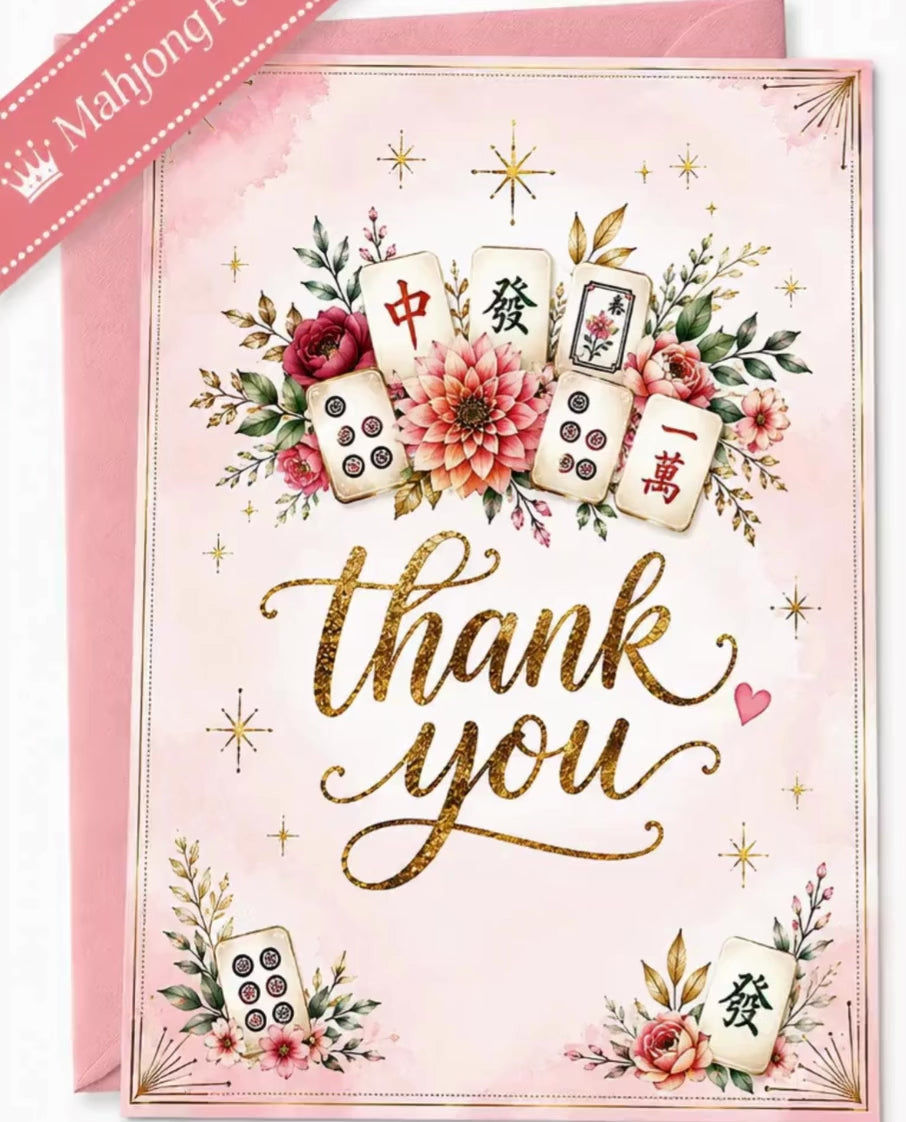 Elegant Mahjong Thank You Card | Printable Floral Mahjong Card (Digital Download)
